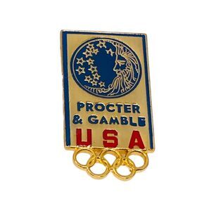 VTG 1984 Proctor & Gamble USA Olympic Rings Lapel Hat tie Pin Gold Tone Enamel